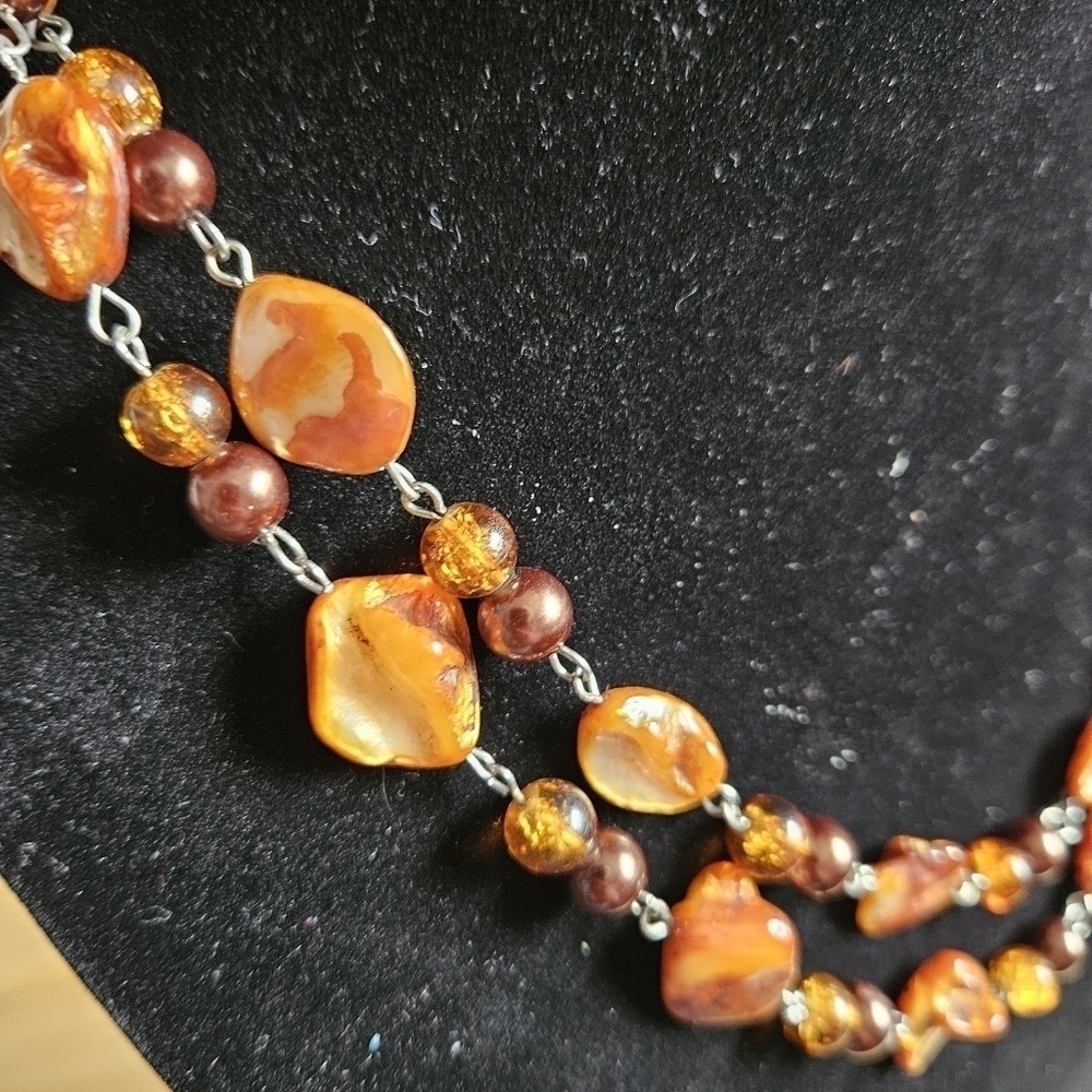 Vintage 80s Agate Stone Nugget 2-Strand Necklace - Picture 3 of 7